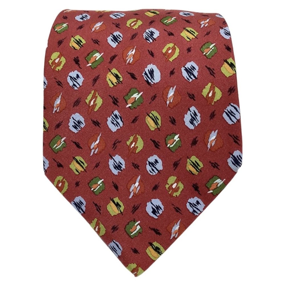 HERMÈS PARIS Red Geometric Silk Tie Made In France 60"-3.75" EX COND